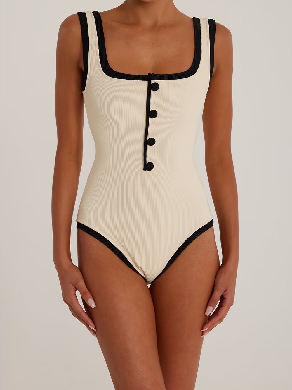 SAME THE GRACE TANK ONE PIECE SWIMSUIT 
Ribbed Cream/Black